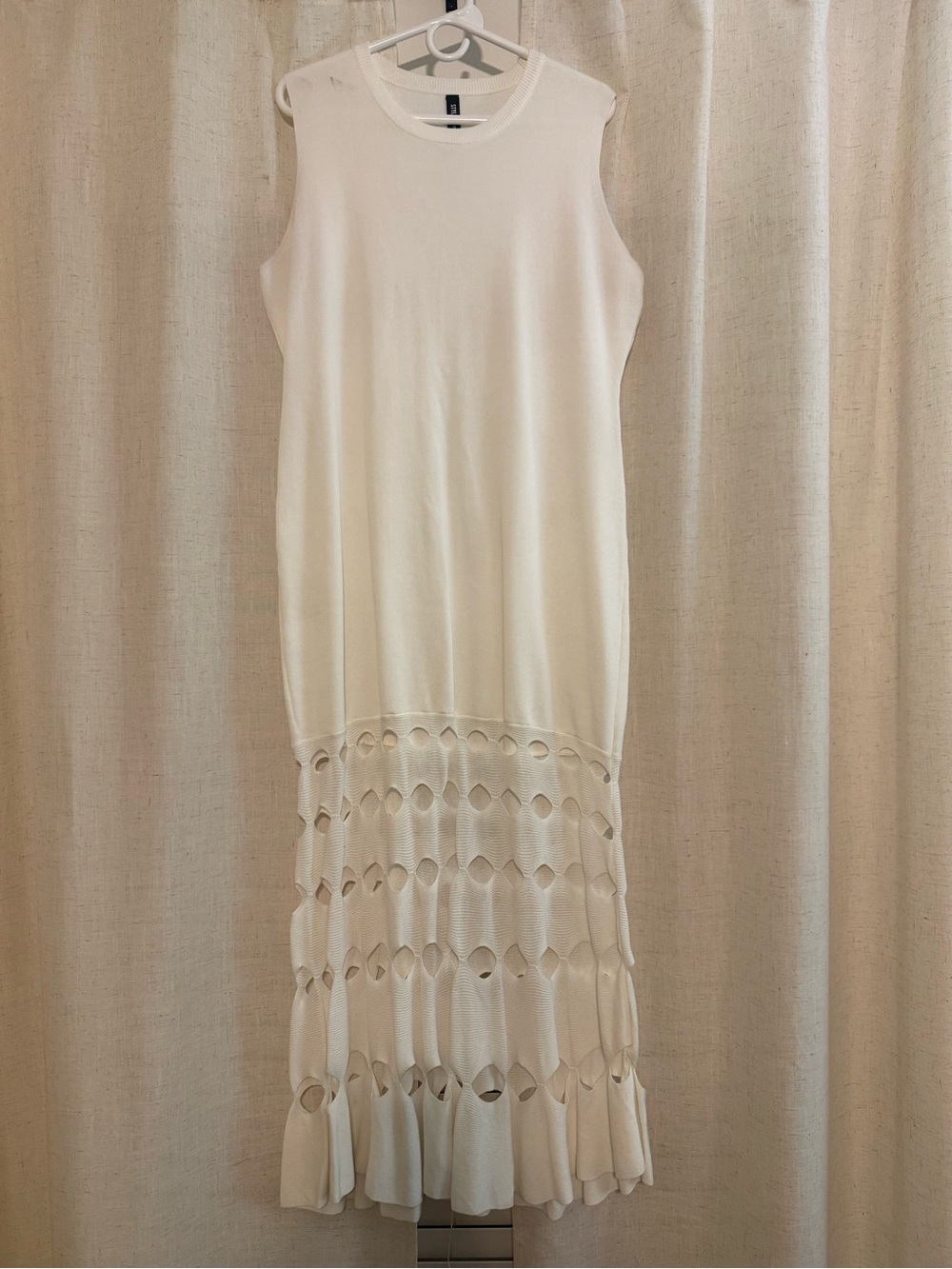 Sleeveless White Maxi Dress with Eyelet Hem